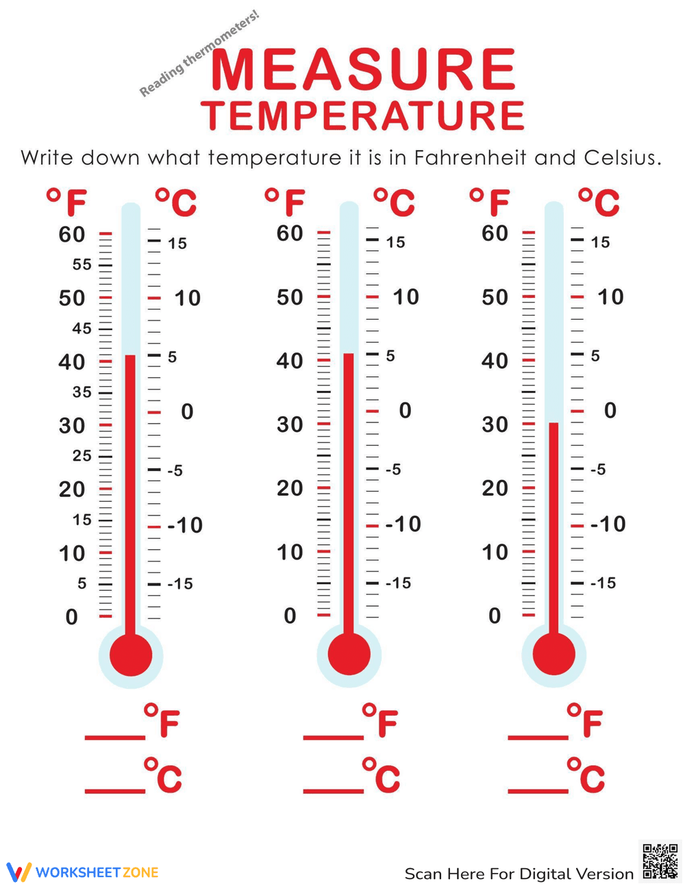 Measure Temperature Worksheet - Page 1