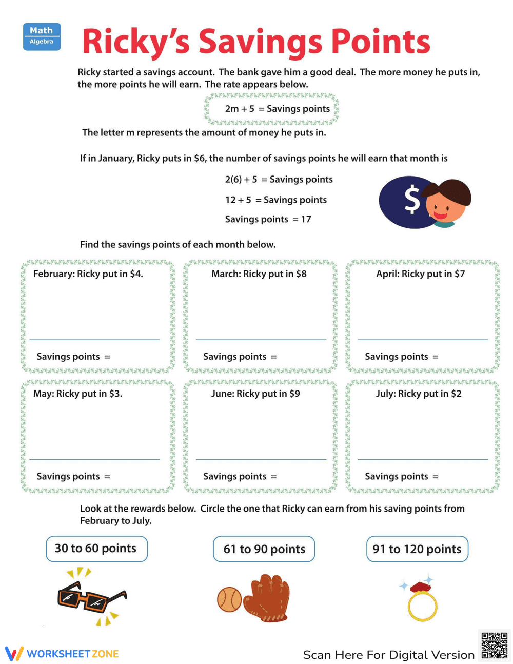 Ricky's Savings Points Worksheet - Page 1