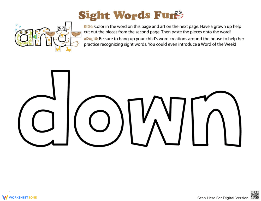 Decorate the Sight Word 'Down' Worksheet - Page 1