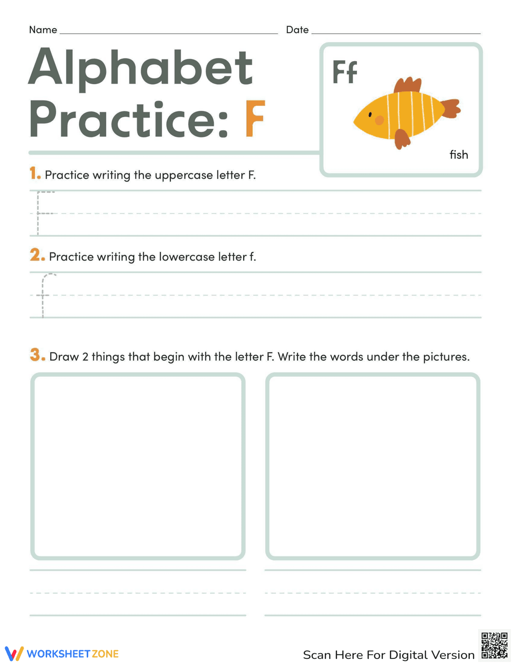 Letter F Mastery: Writing and Drawing Worksheet - Page 1