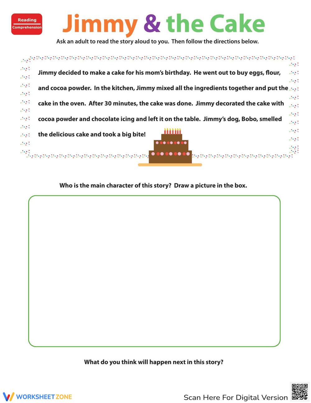Reading Comprehension Practice: Jimmy and the Cake - Page 1