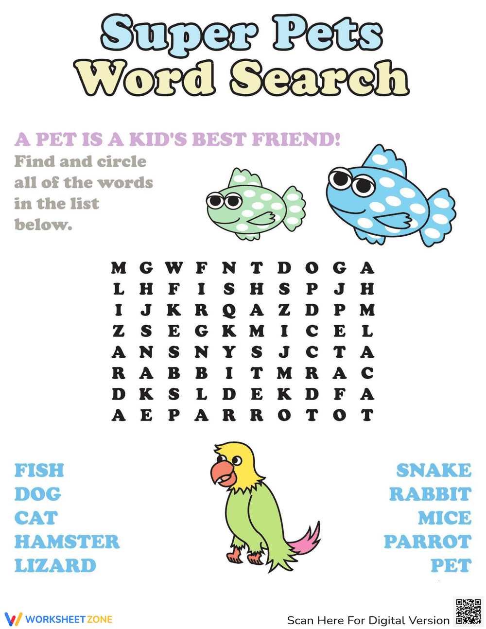 Word Search: Super Pets - Page 1