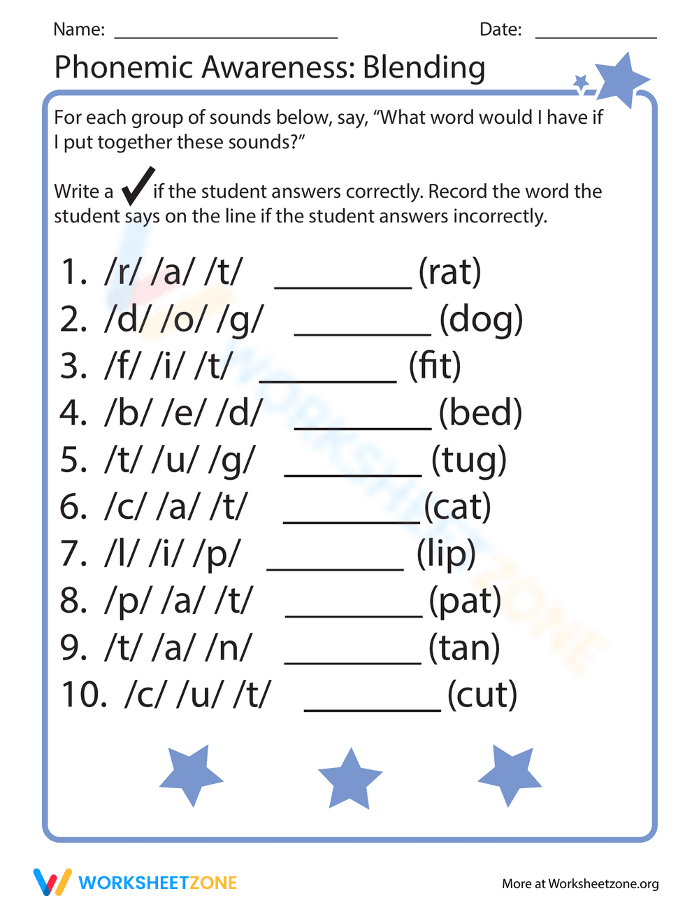 Phonemic Awareness: Blending Worksheet - Page 1
