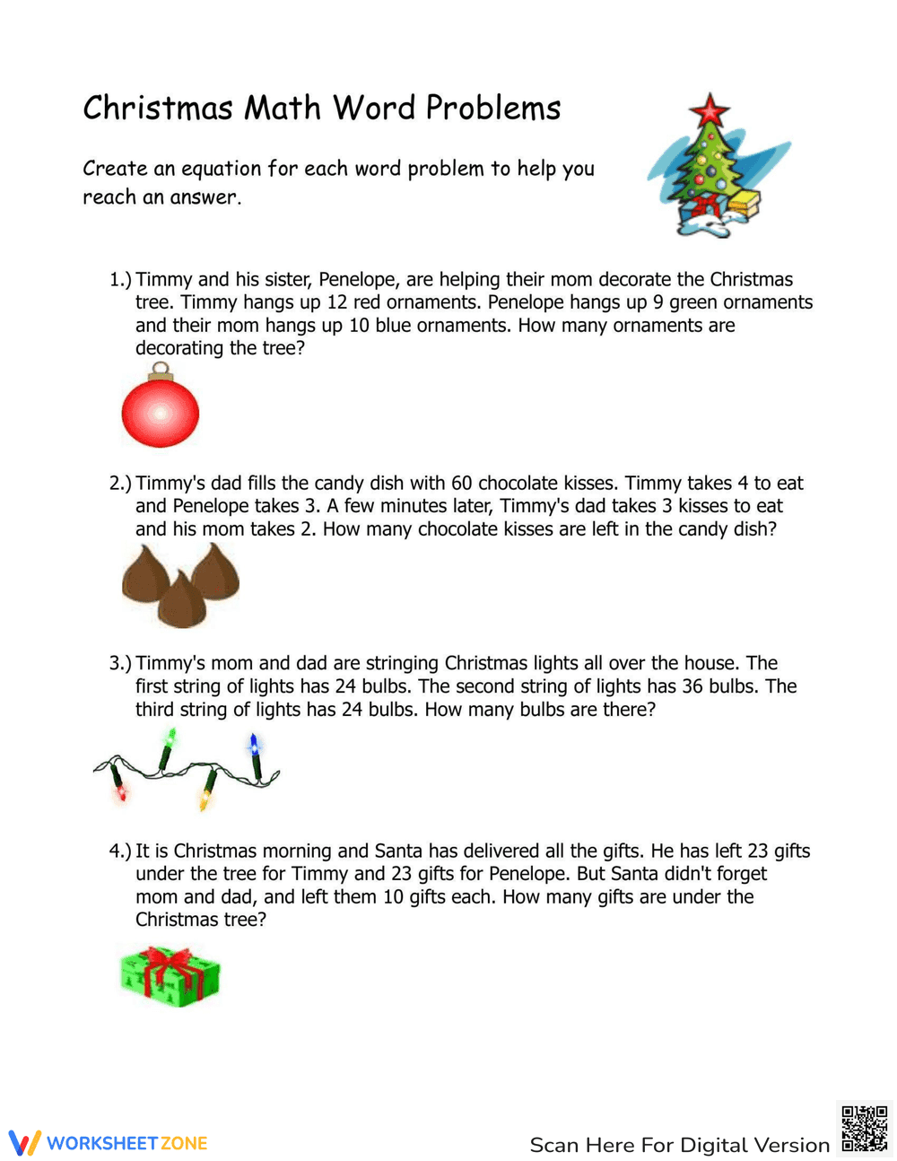 Christmas Themed Math Word Problems - Page 1