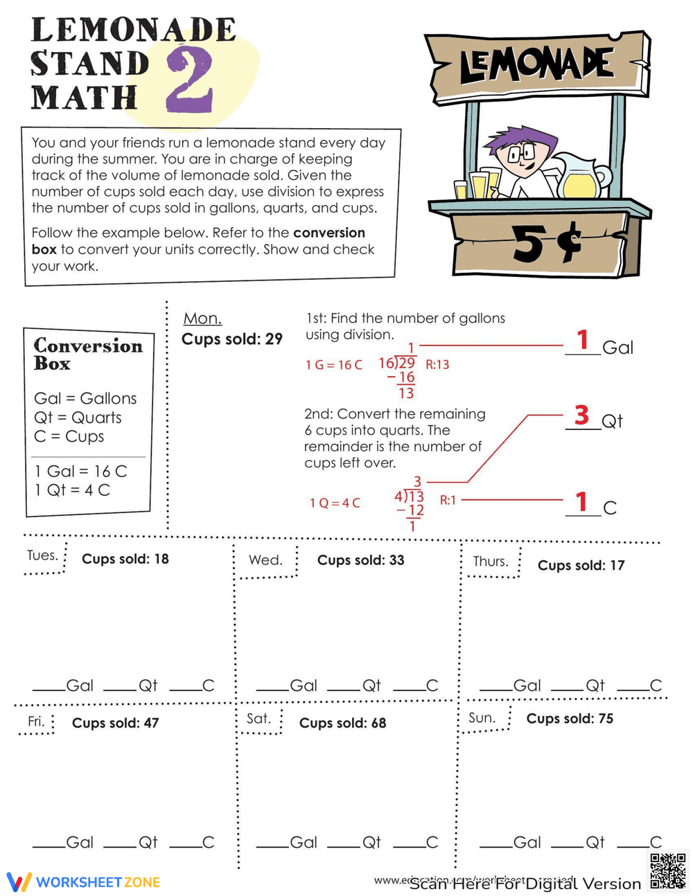 Lemonade Stand Math - Page 1