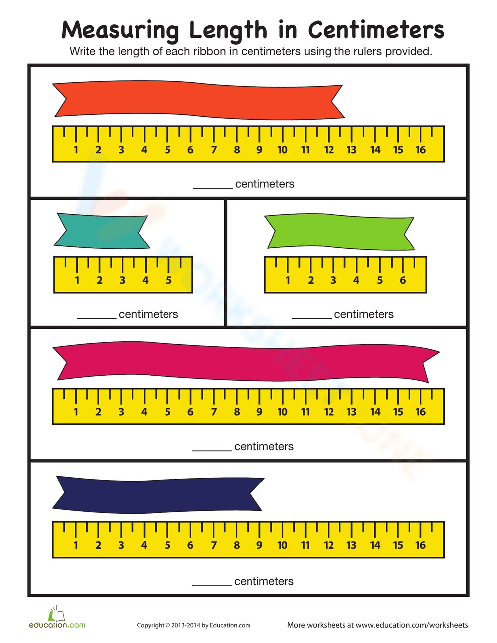 Measuring Length in Centimeters Worksheet - Page 1