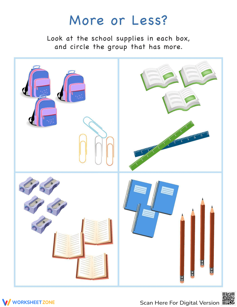 School Supplies Counting and Math Practice - Page 1