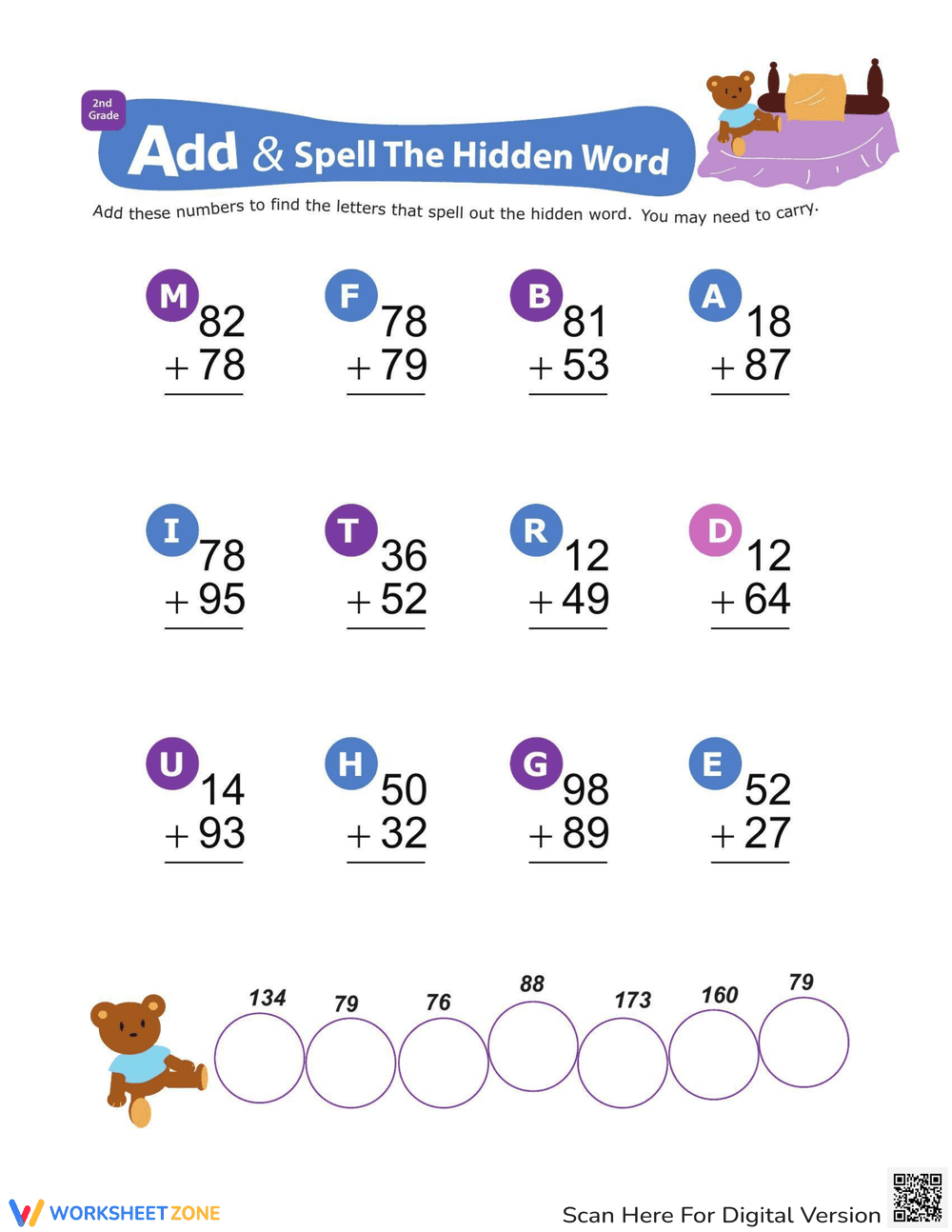 Addition Spell: Hidden Word Math Puzzle - Page 1