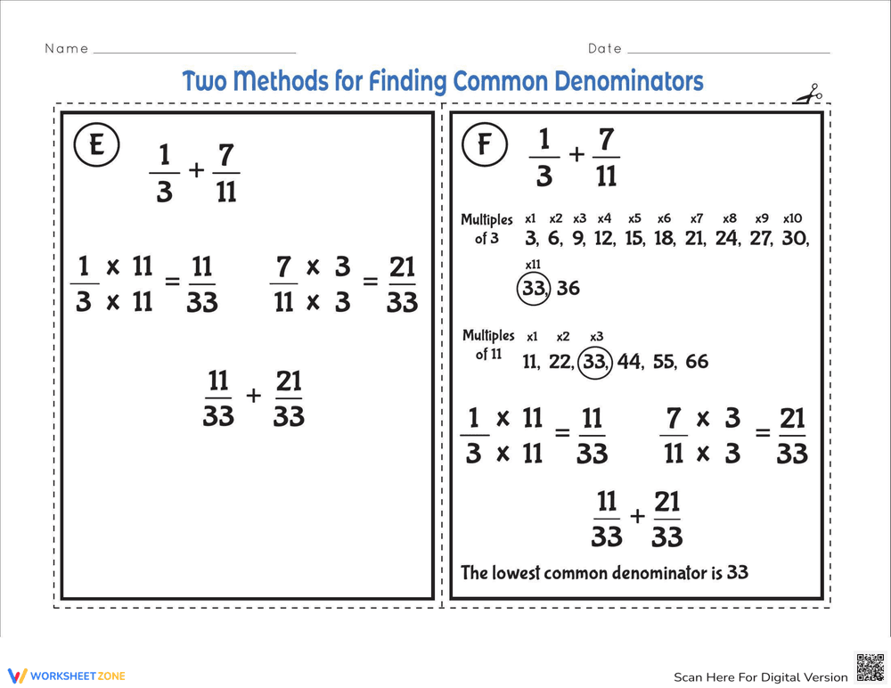 Finding Common Denominators Methods Worksheet - Page 3