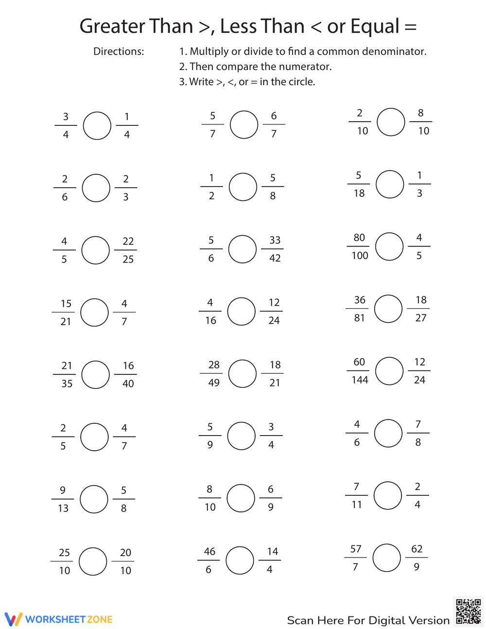 Greater Than or Less Than? Comparing Fractions - Page 1