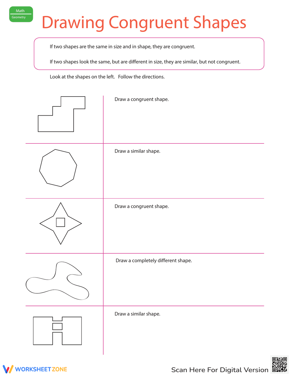 Drawing Congruent Shapes Worksheet - Page 1