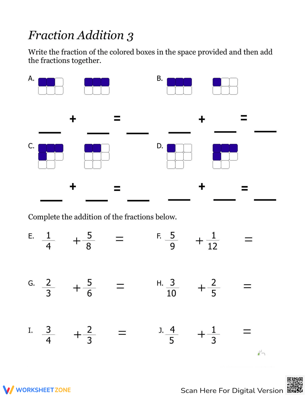 Fraction Addition Practice - Page 1