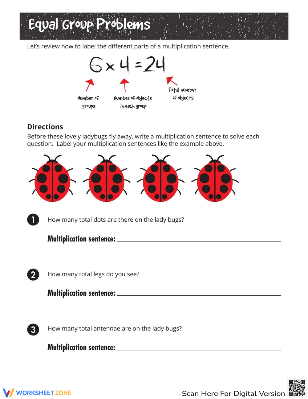 Ladybug Multiplication Worksheet - Page 1
