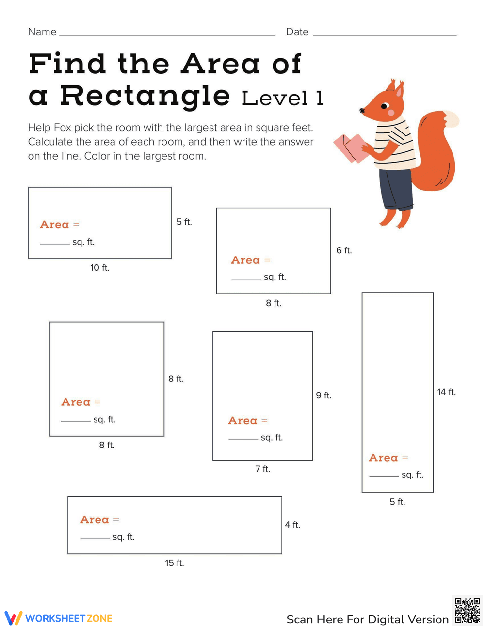 Find Area of Rectangle Worksheet - Page 1