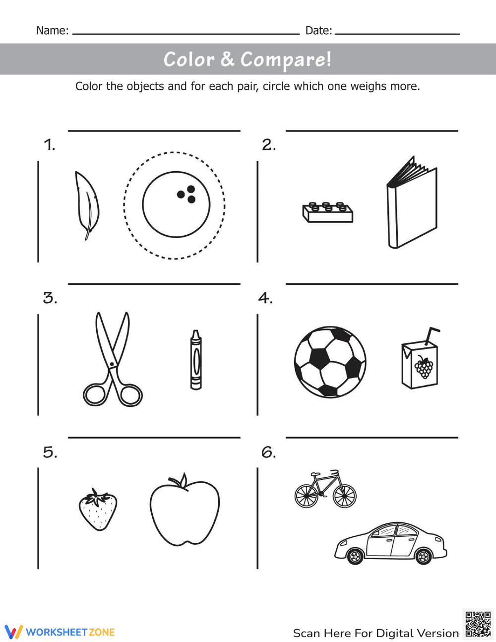 Weight Comparison Worksheet - Page 1