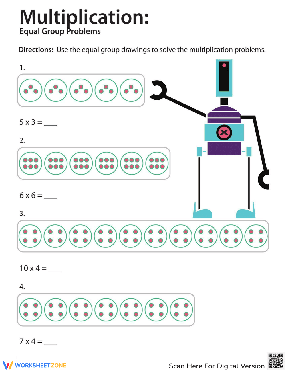 Equal Group Problems Multiplication - Page 1