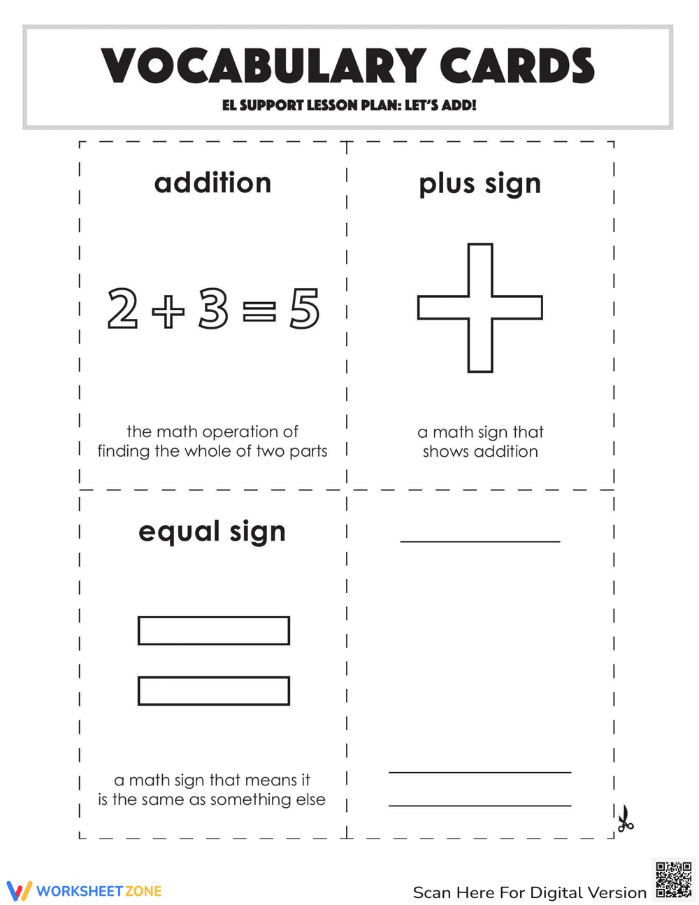 Math Word Cards – Plus & Equal Sign - Page 1