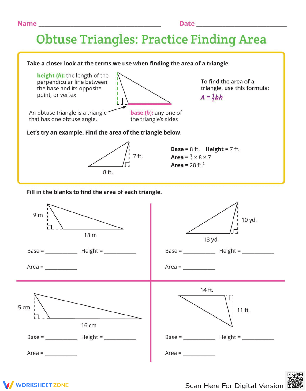 Obtuse Triangle Area Practice - Page 1