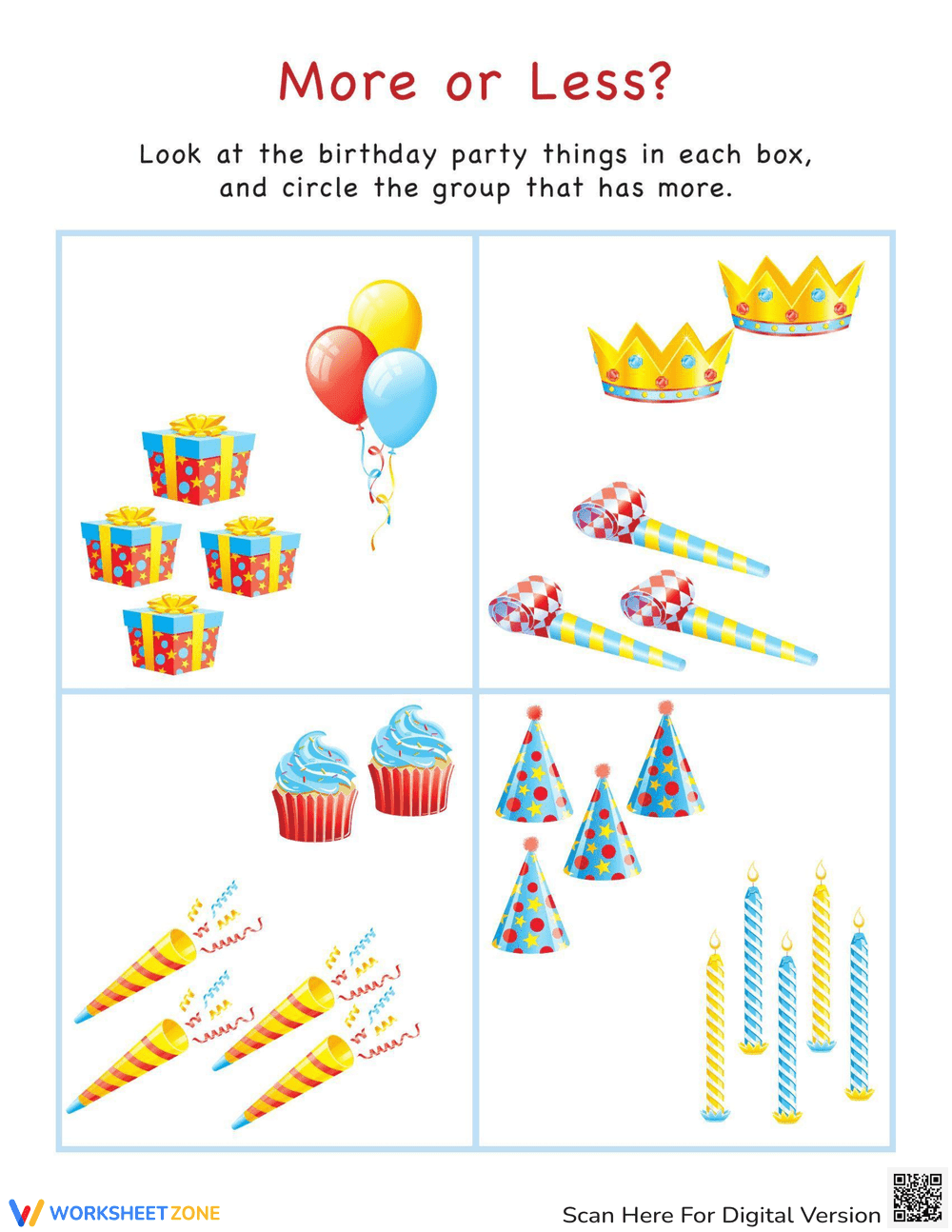 Party Favors Counting Worksheet - Page 1