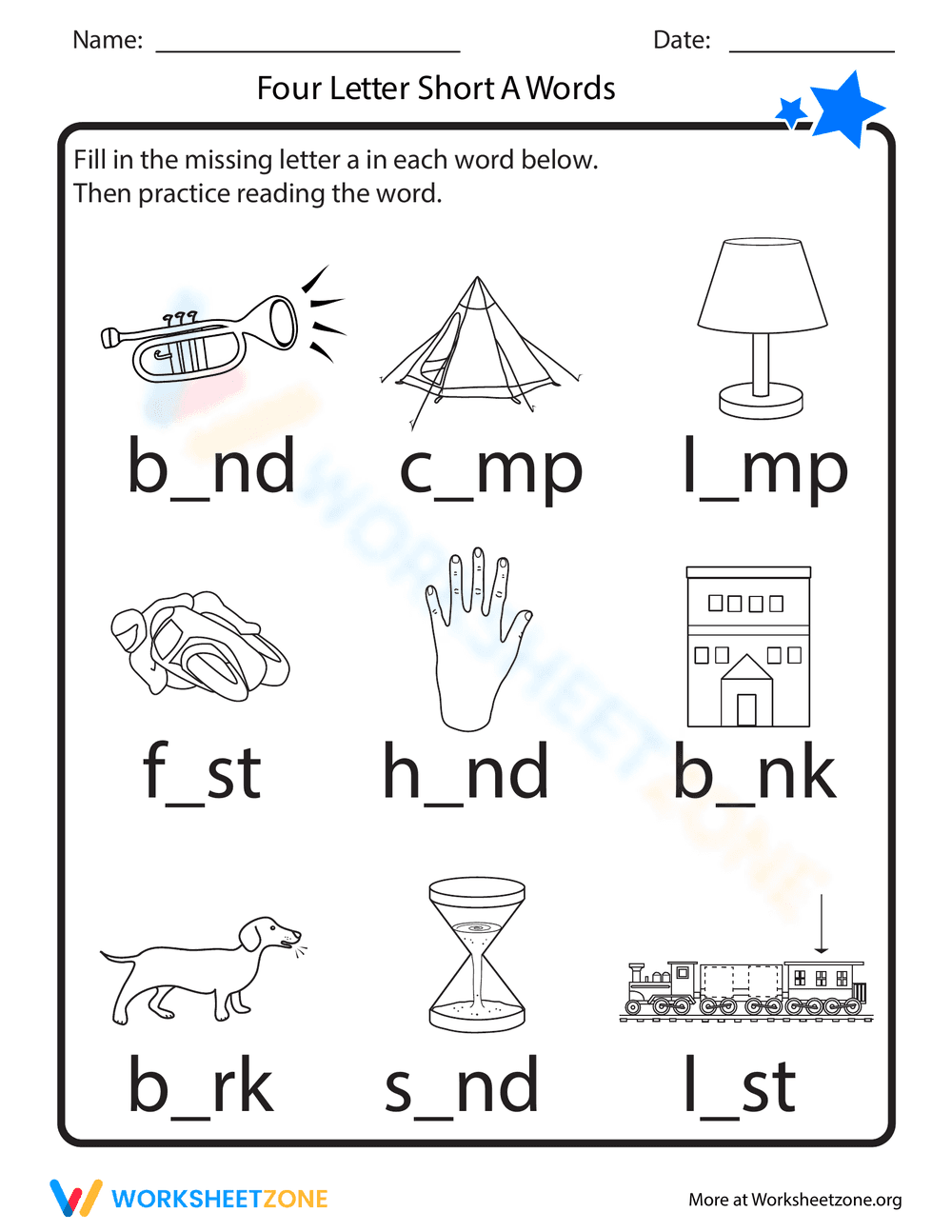 Four Letter Short A Words Worksheet - Page 1