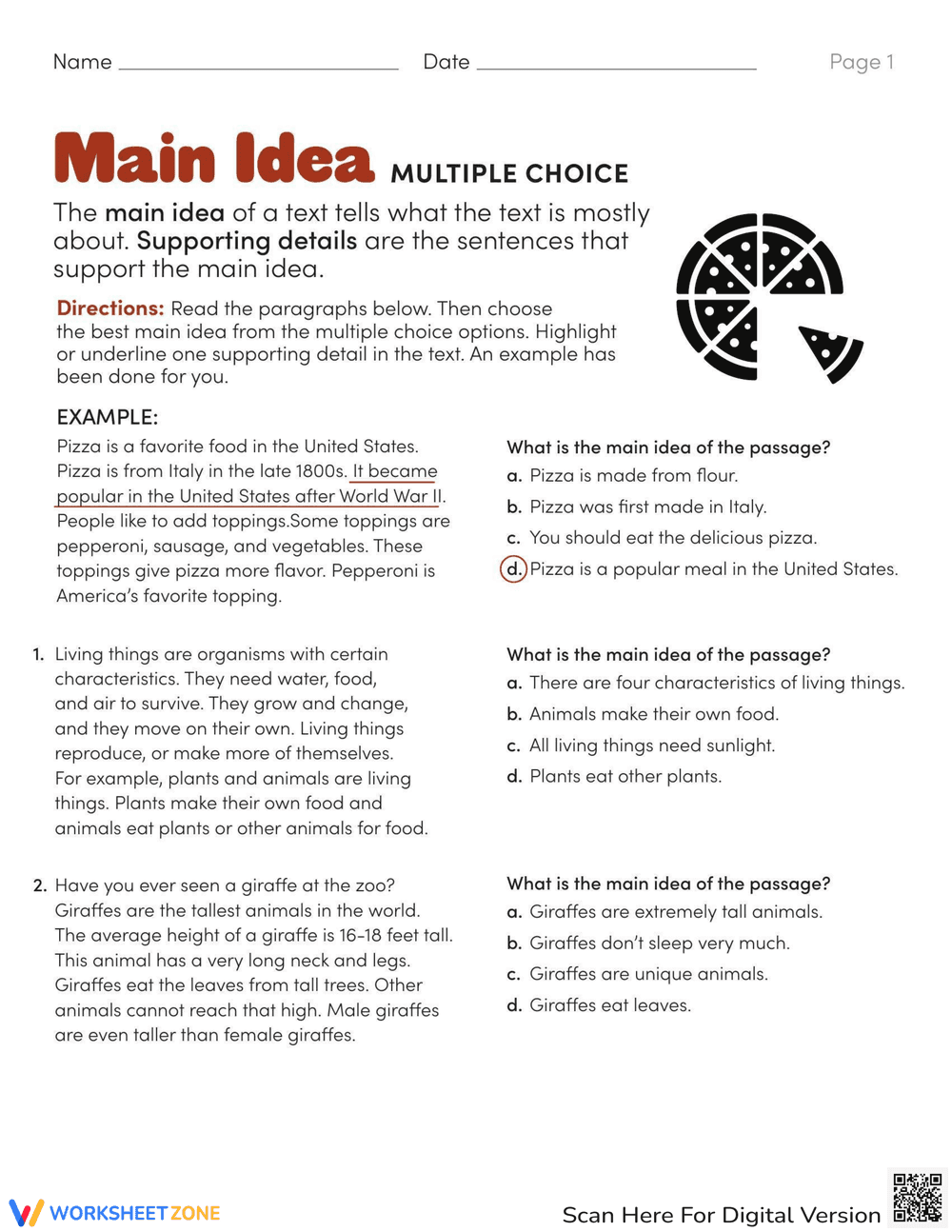 Identify the Main Idea with Multiple Choice - Page 1