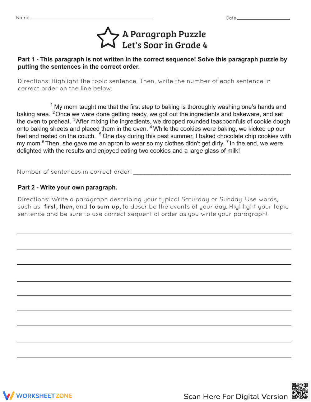 A Paragraph Puzzle: Grade 4 - Page 1