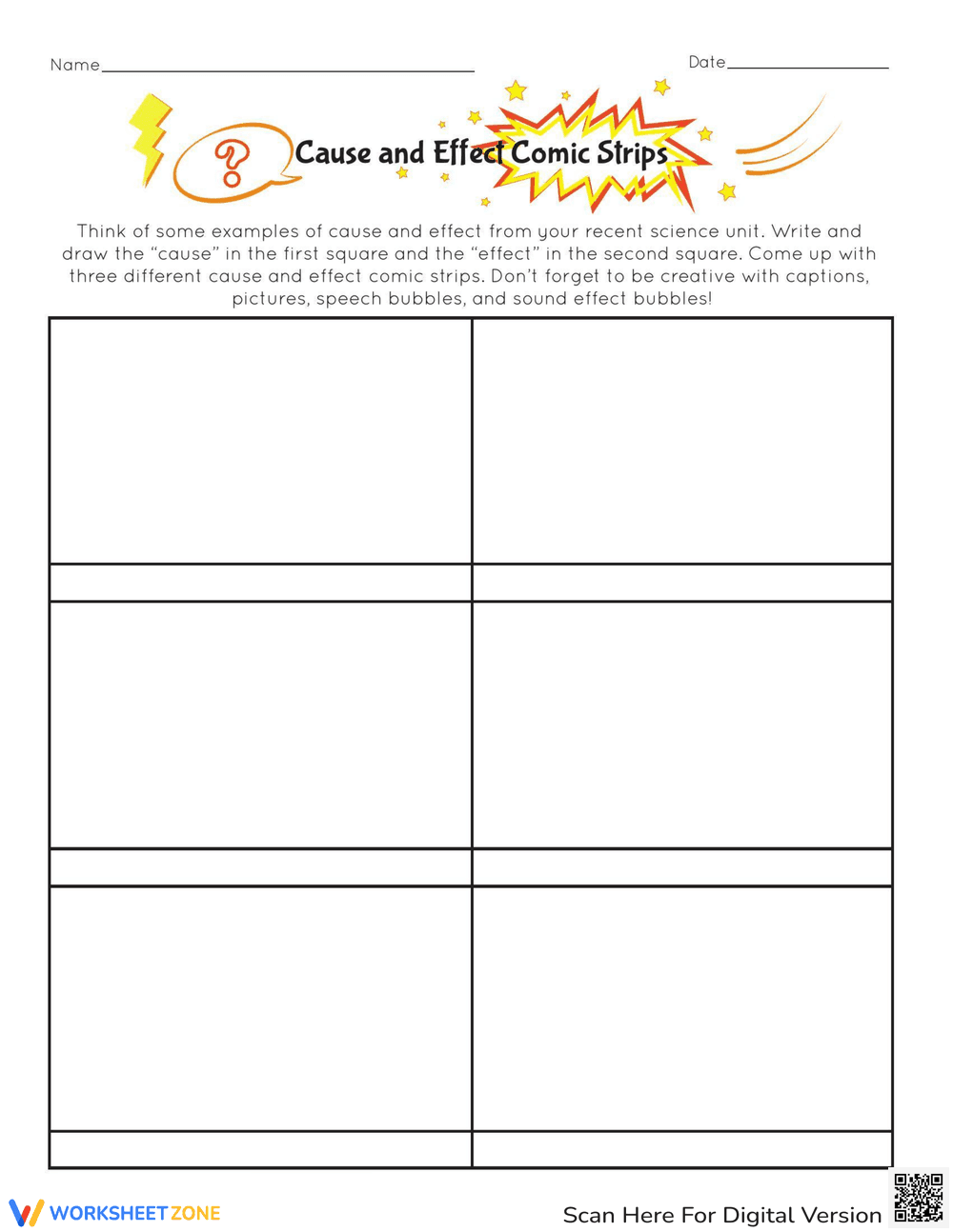 Cause and Effect Comic Strips Worksheet - Page 1