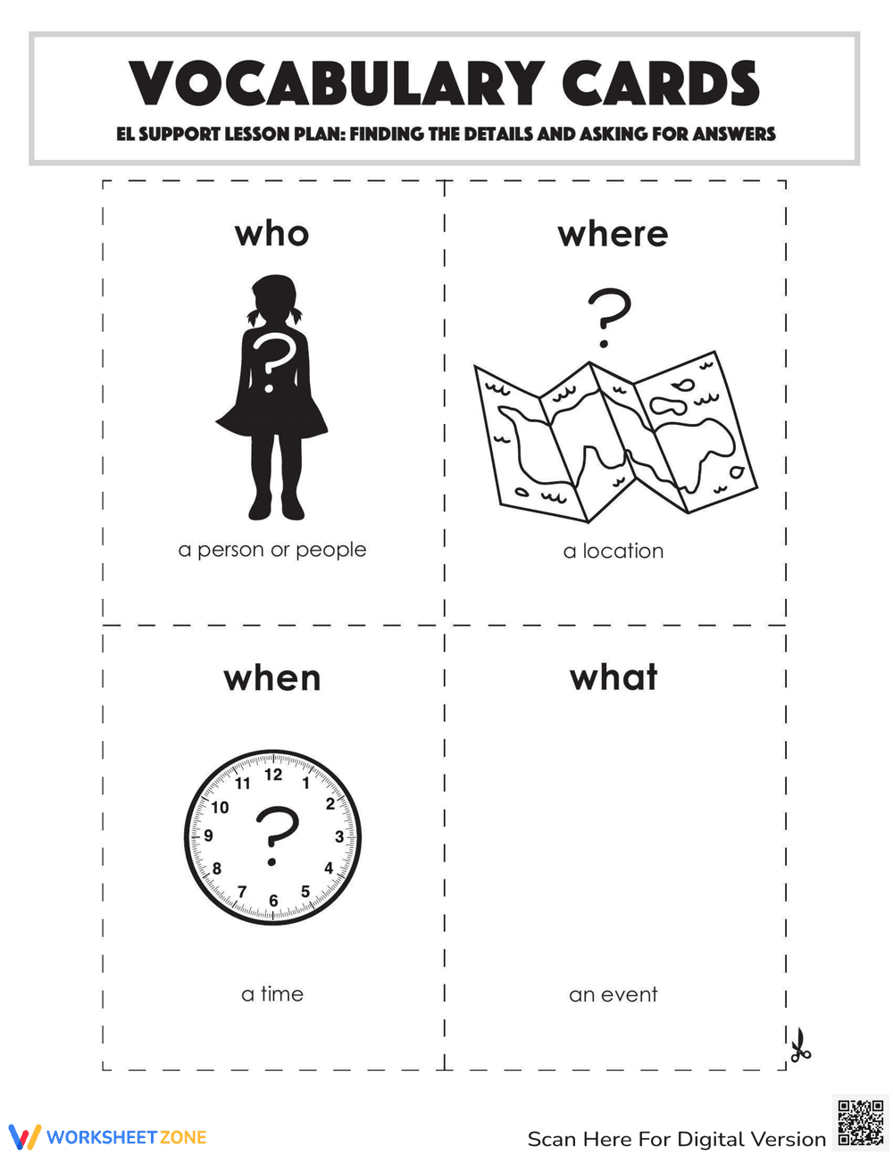 Vocabulary Cards: Finding Details and Asking for Answers - Page 2