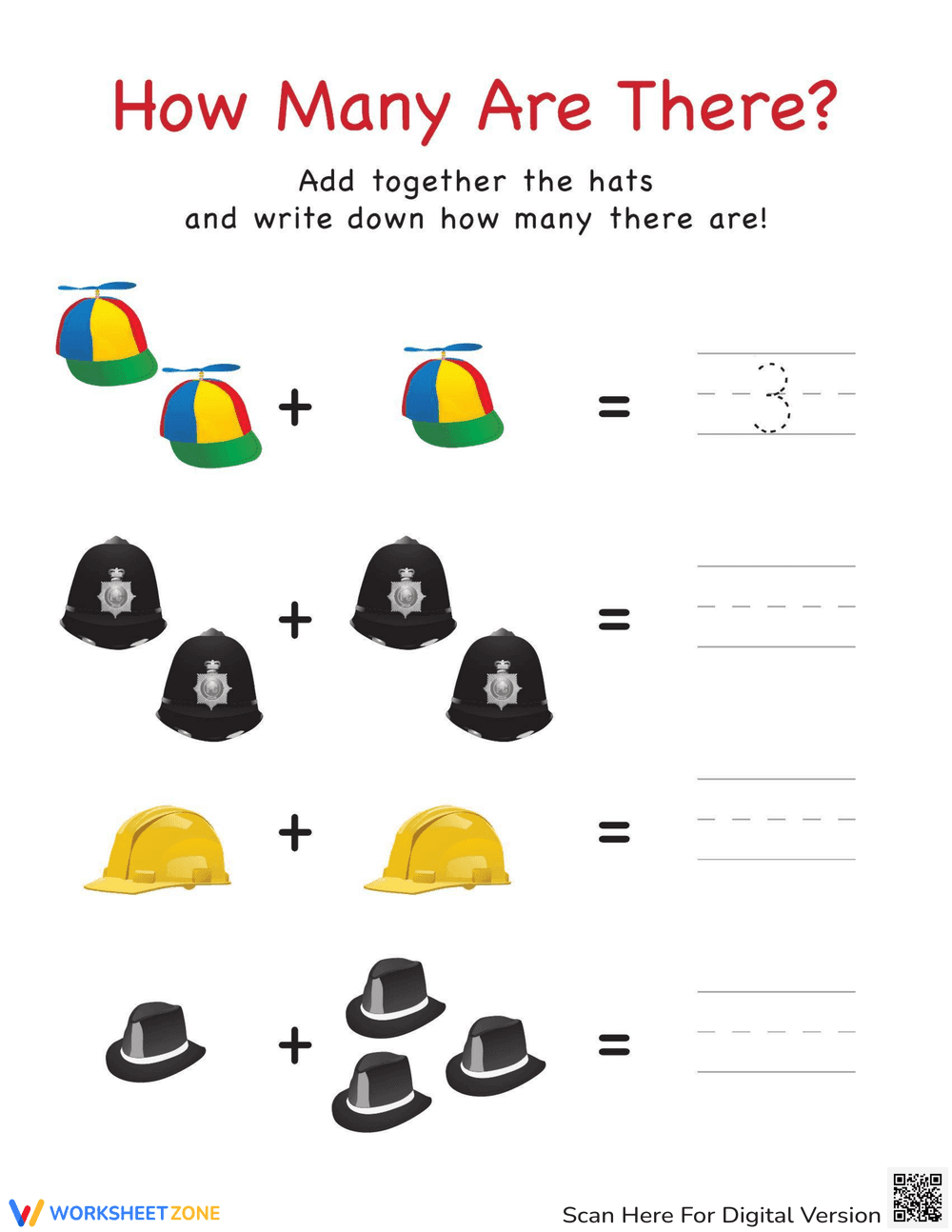 How Many Hats? Counting Practice - Page 1