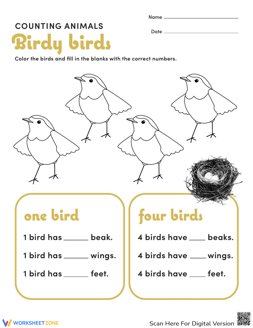 Count and Color: Bird Counting - Page 1
