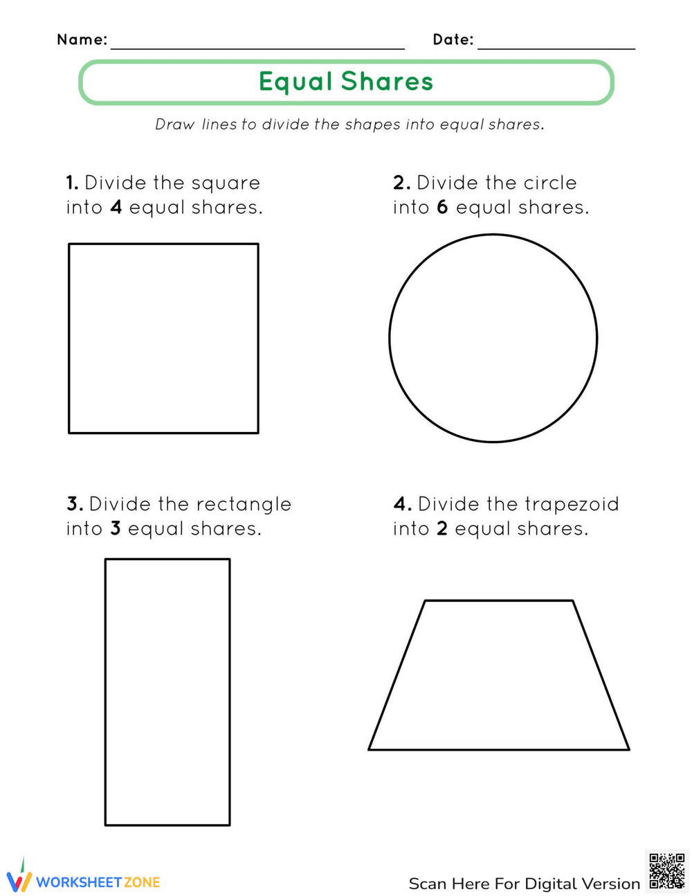 Fractions as Equal Shares Worksheet - Page 1