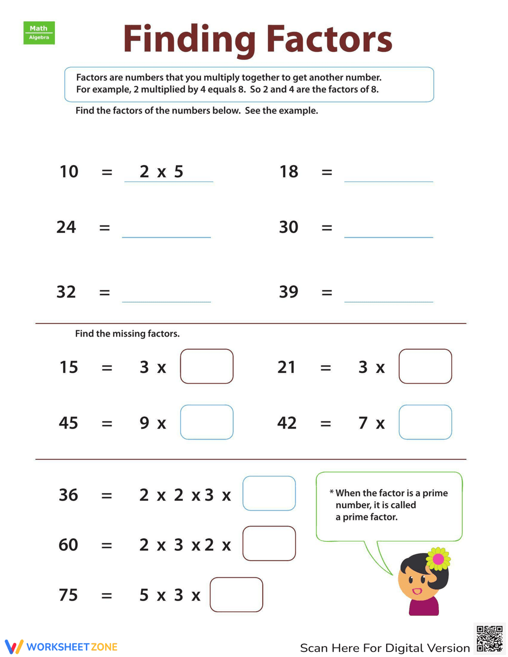 Finding Factors Worksheet - Page 1