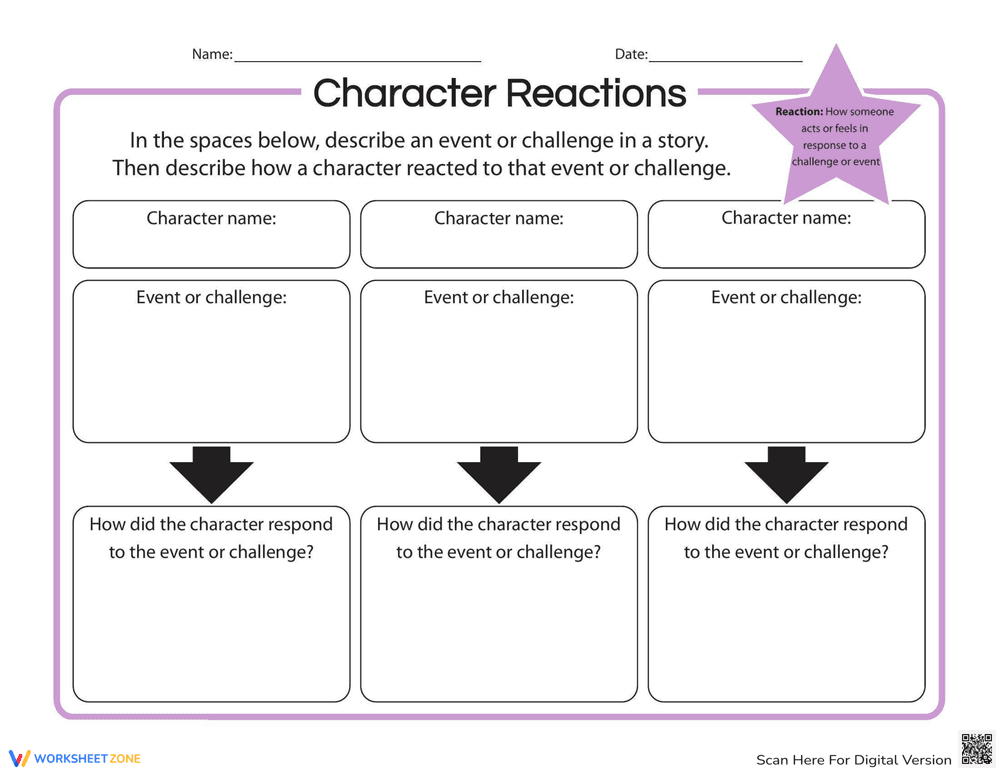 Character Reactions Worksheet - Page 1