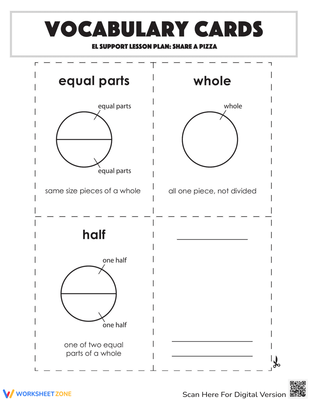 Vocabulary Cards: Share a Pizza - Page 1