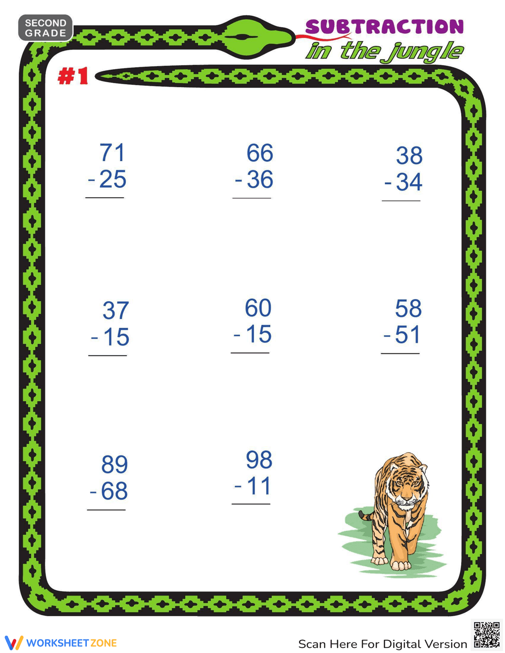 Subtraction Jungle: Math Practice with Animals - Page 1