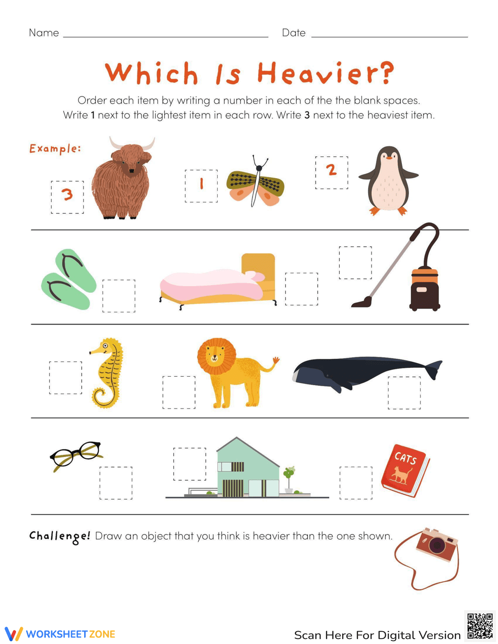 Ranking Heavier Worksheet for Weight Comparison - Page 1