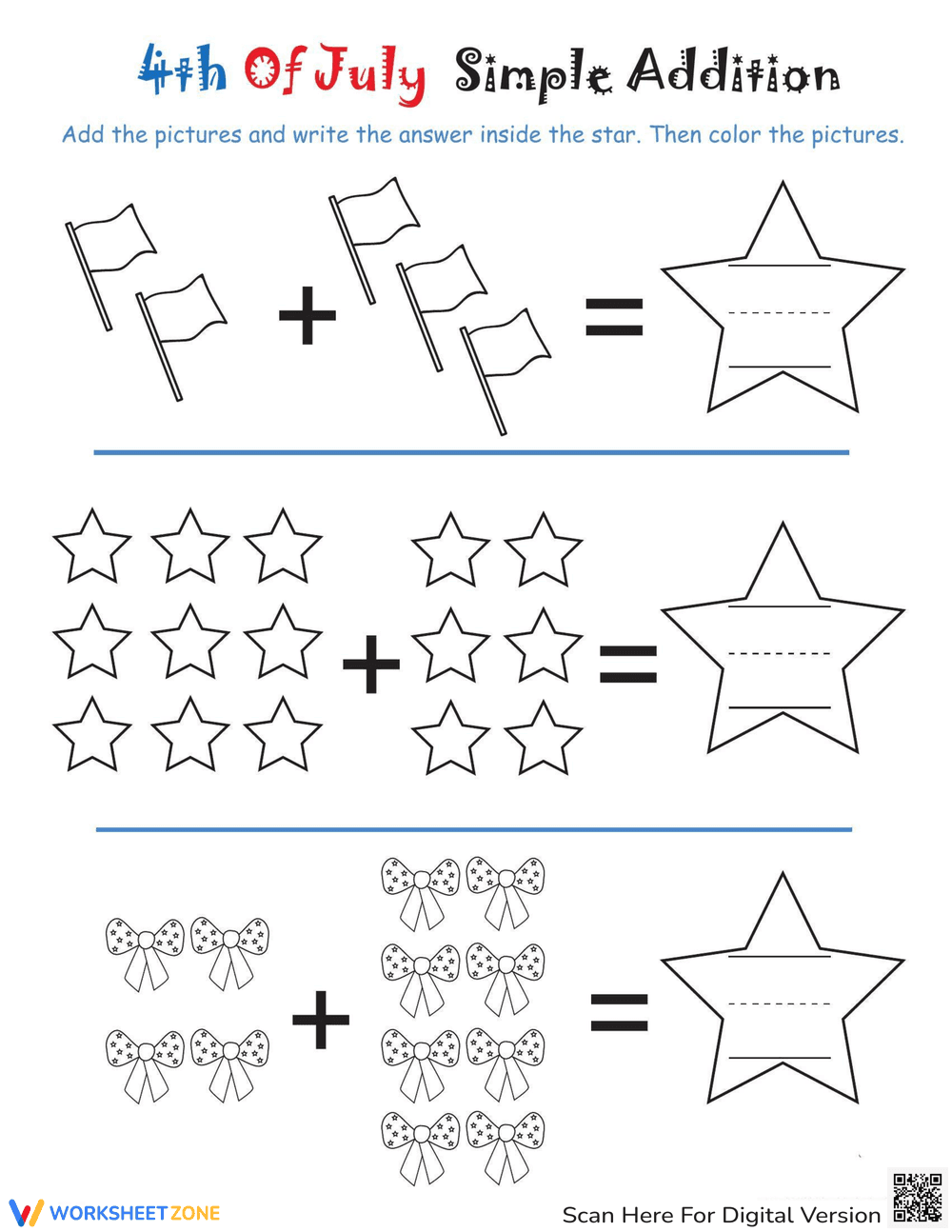Addition Coloring Page: 4th of July - Page 1