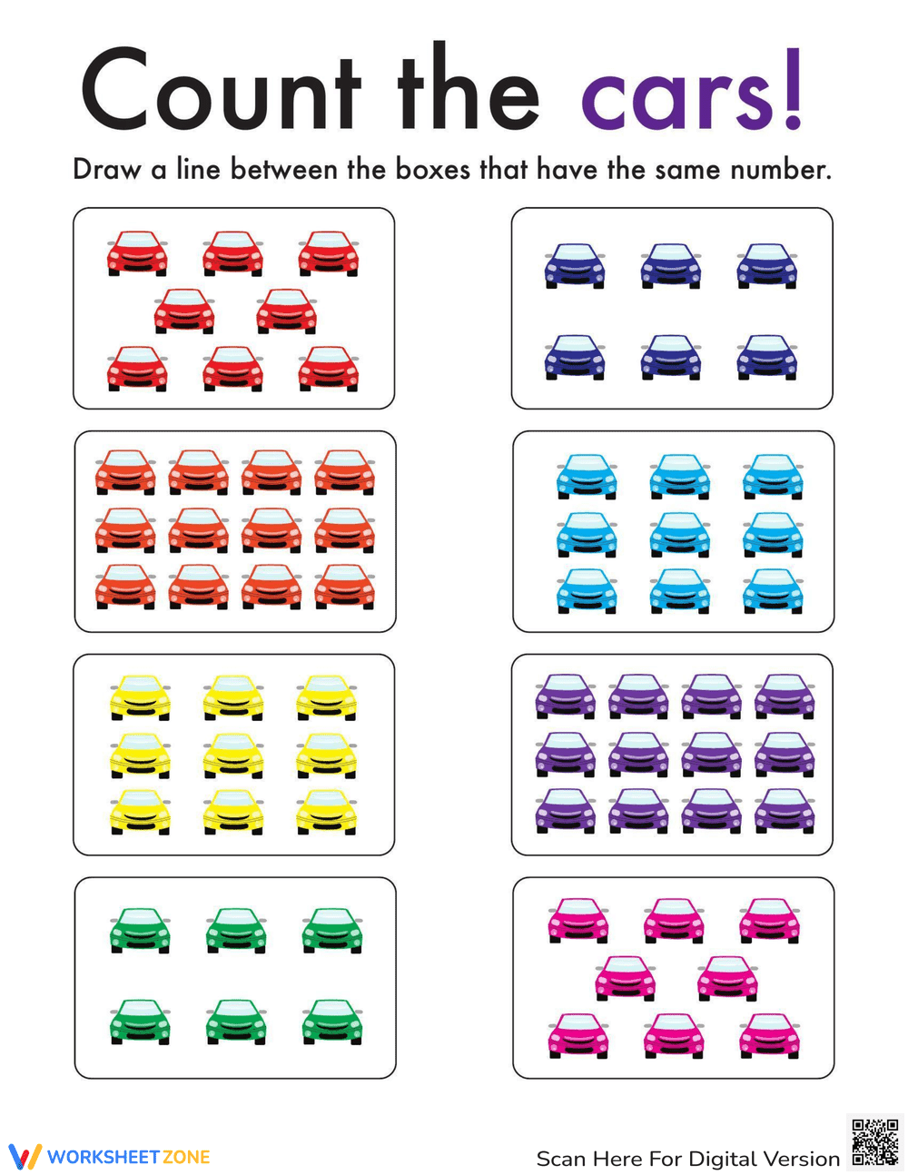 Count the Cars: Counting Practice Worksheet - Page 1