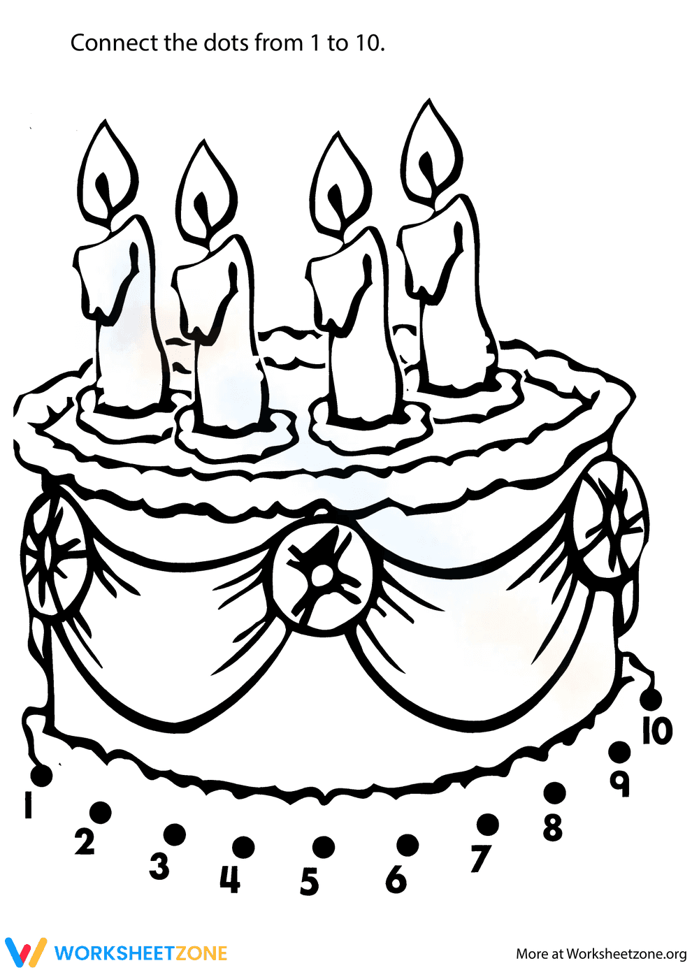 Connect Dots Birthday Cake Fun Worksheet - Page 1