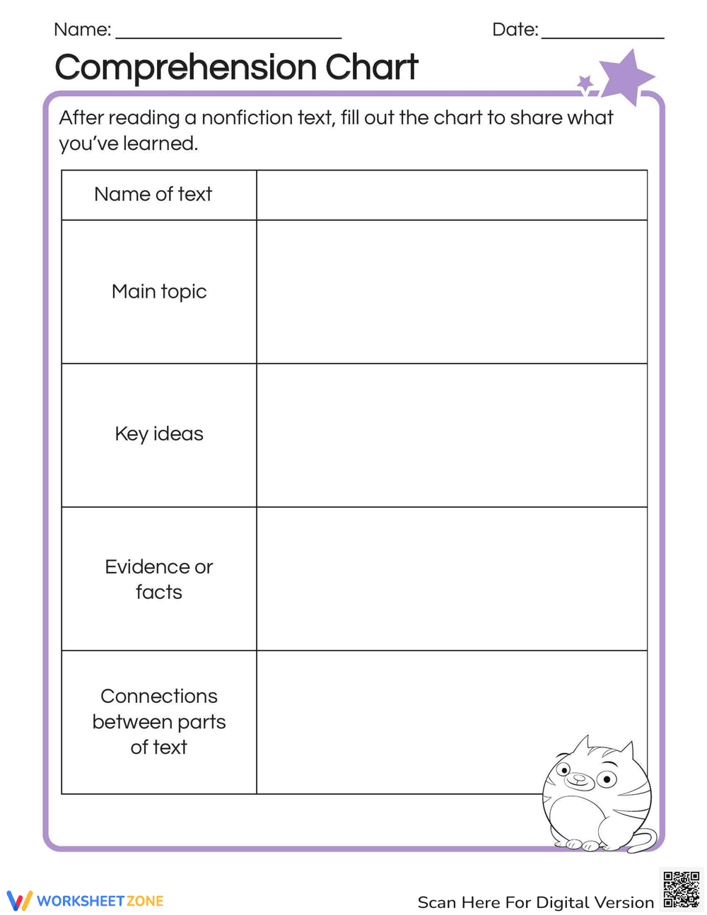 Reading Comprehension Chart Worksheet - Page 1