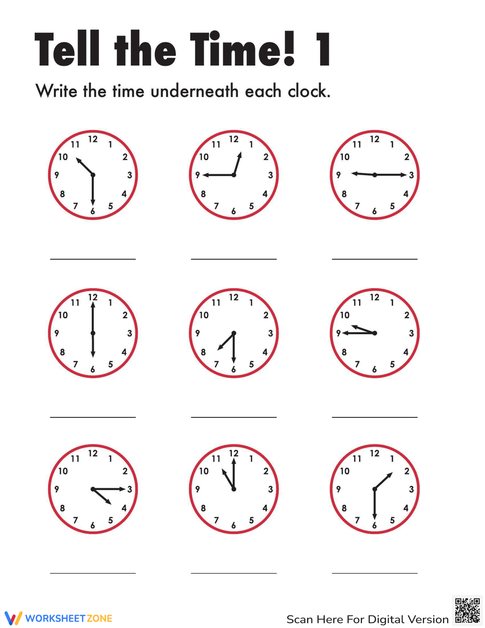 Telling Time to the Second Worksheet - Page 1