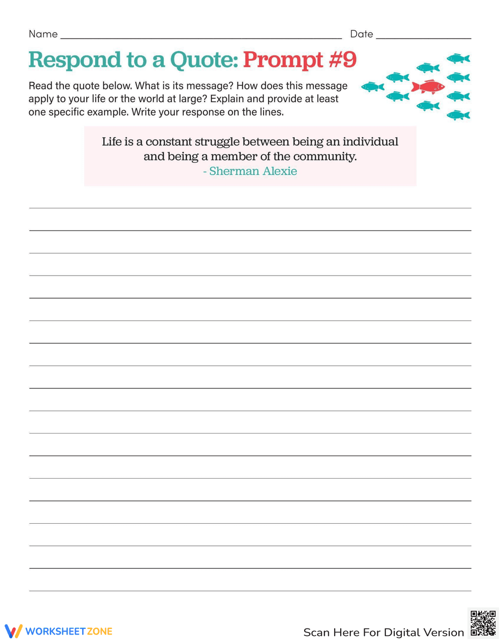 Engaging Quote Prompts Worksheet - Page 1