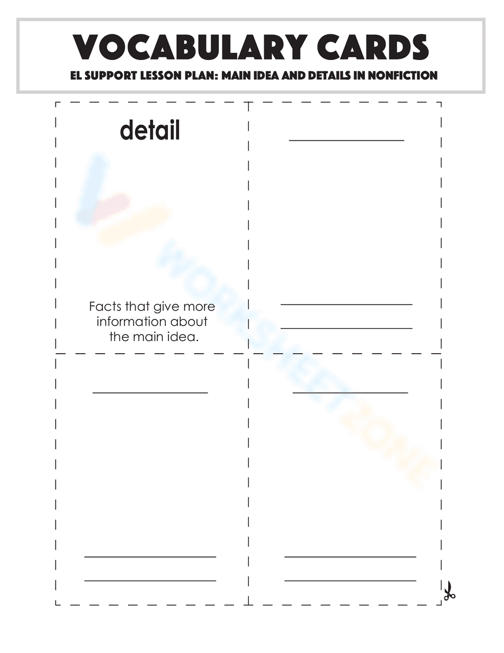 Main Idea Vocabulary Cards Worksheet - Page 2