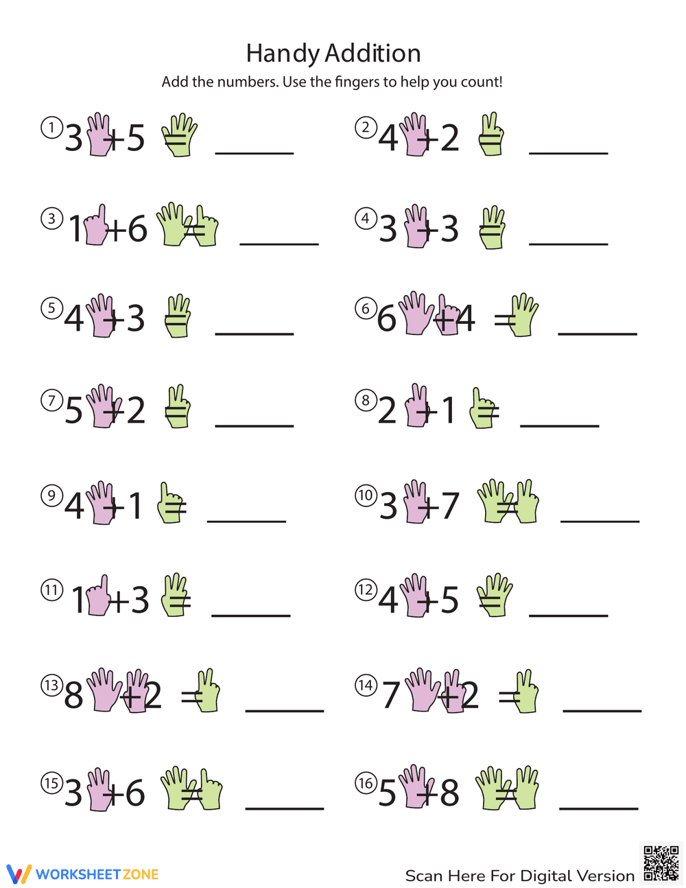 Hand Addition Using Fingers to Count - Page 1