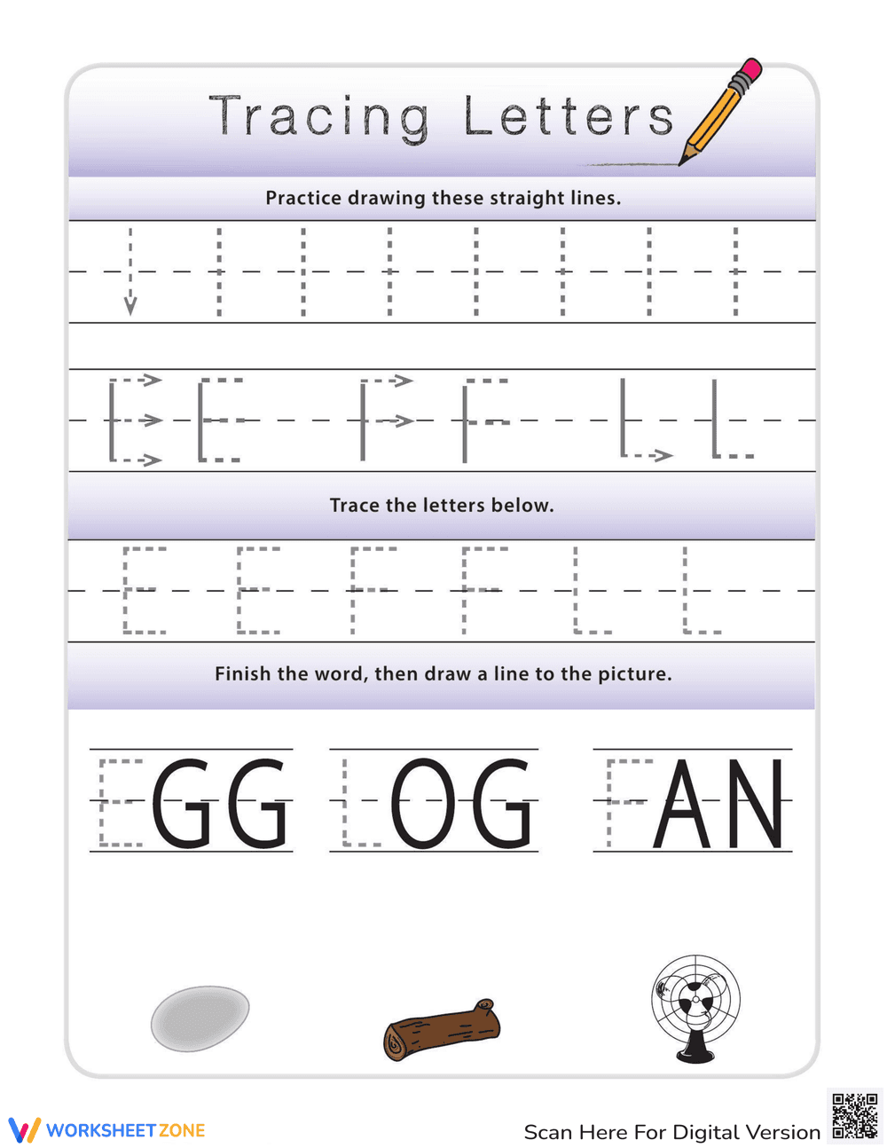 Tracing Letters E, F, L for Kids - Page 1