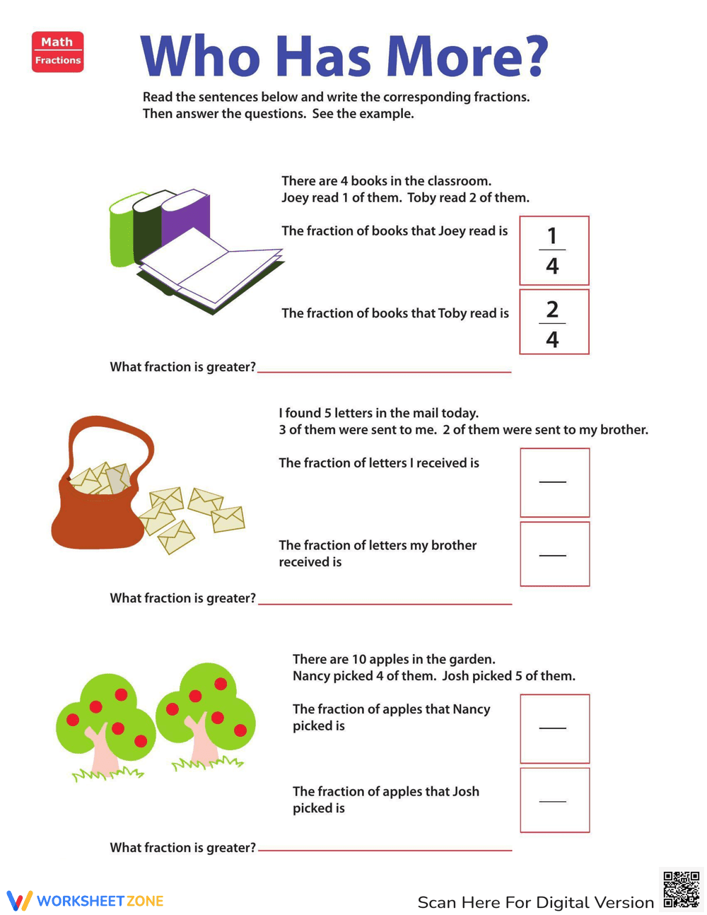 Fraction Practice: Who Has More? - Page 1