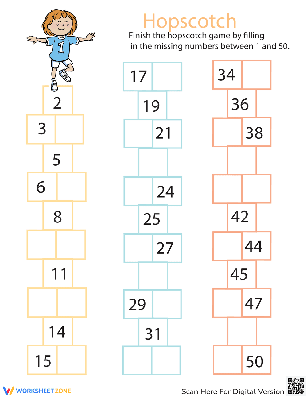 Hop Missing Numbers Worksheet - Page 1