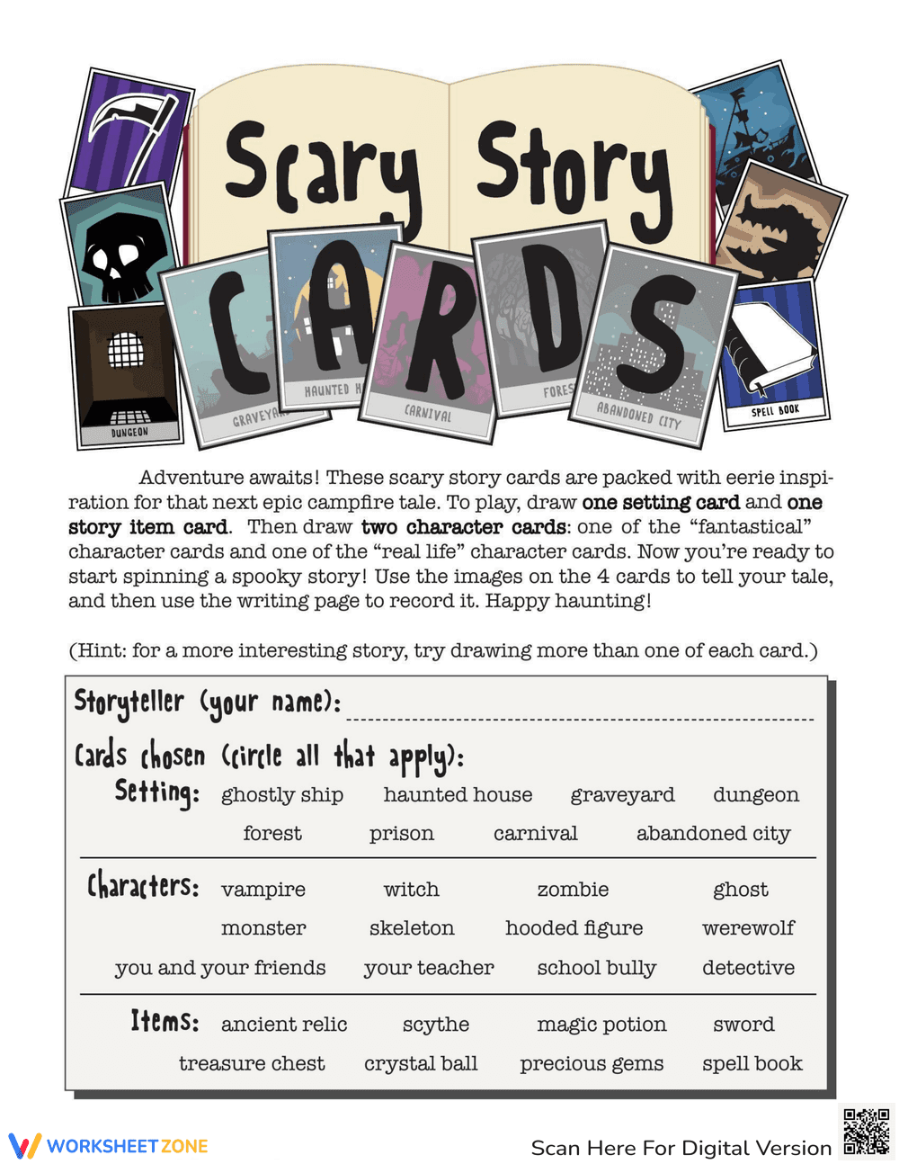 Scary Story Cards Worksheet - Page 1