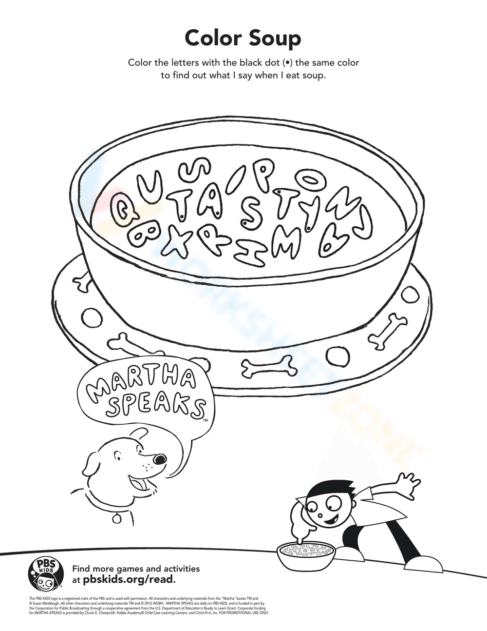 Martha's Letter Soup PBS Kids Worksheet - Page 1