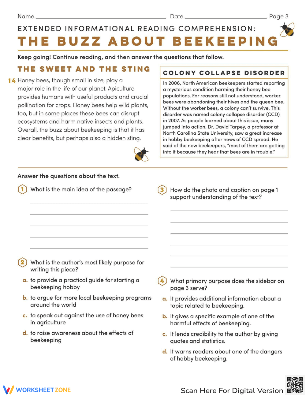 Reading Comprehension: The Buzz About Beekeeping - Page 3